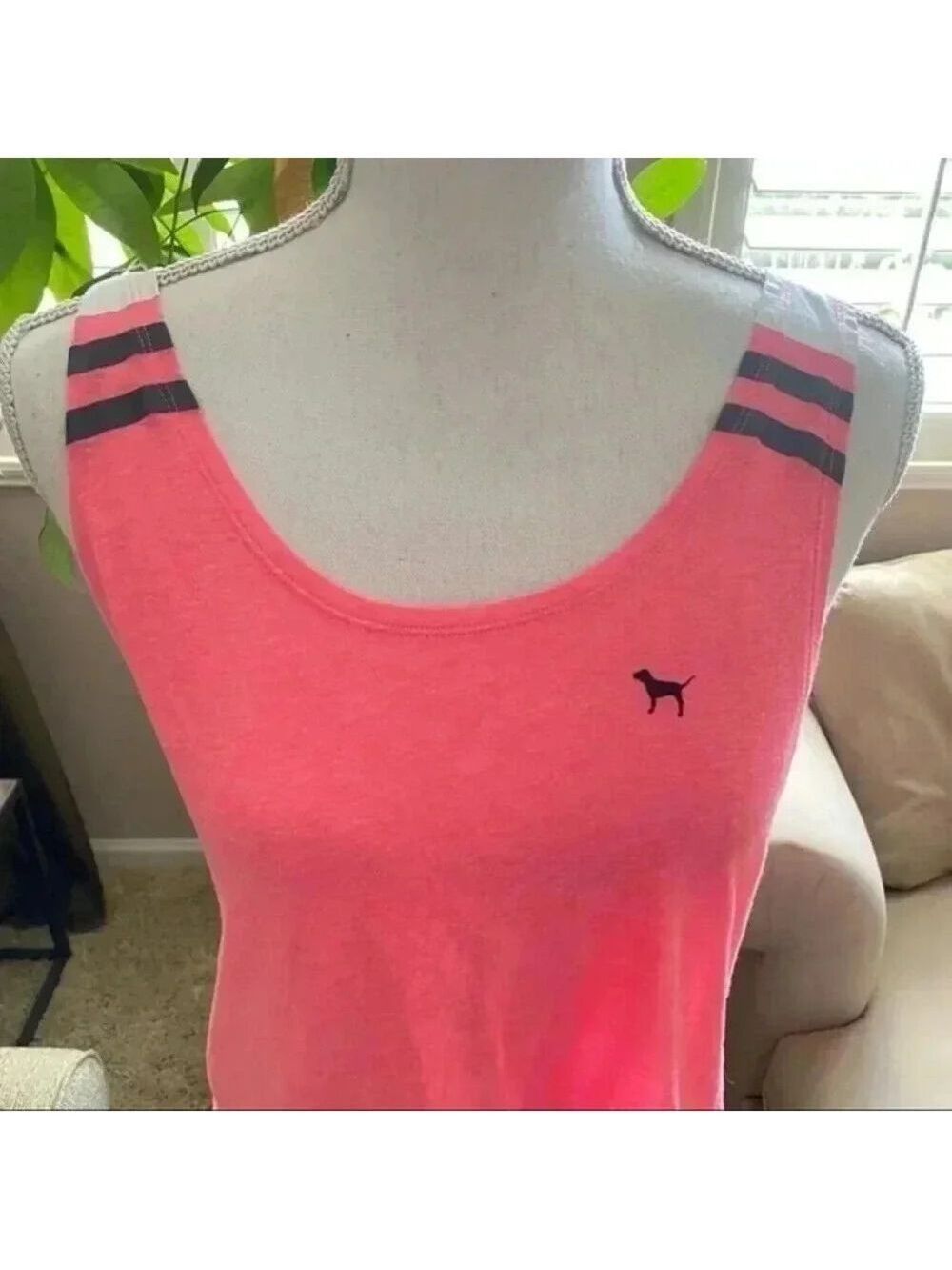 PINK Victoria Secret Hot Pink stripe Tank Sz L/G - Picture 3 of 11
